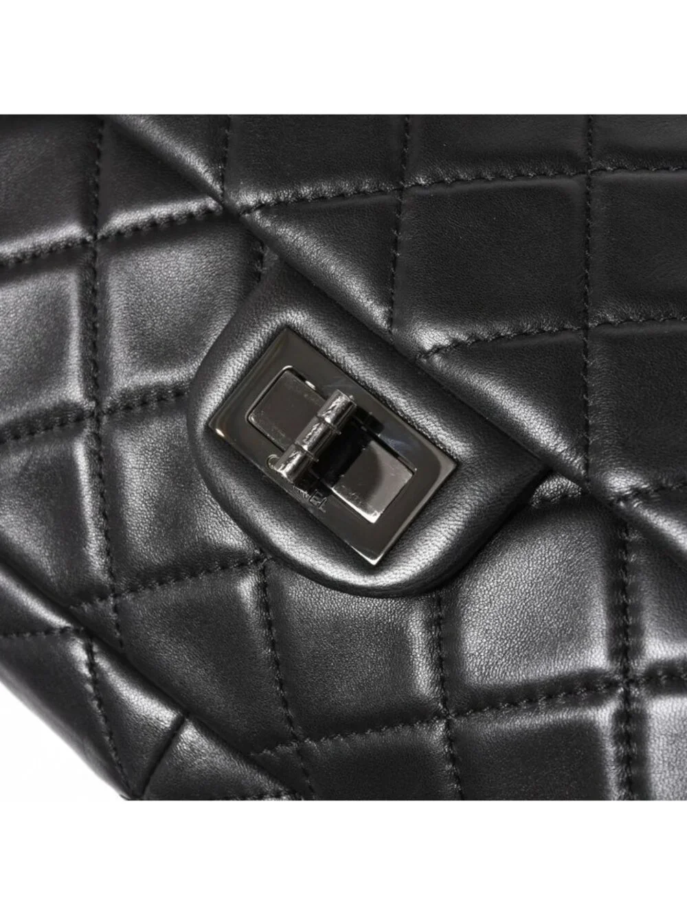 Chanel 2.55 Roll Clutch CC Logo Lambskin Black Ruthenium